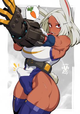 1futa amputee animal_ears athletic athletic_futa balls big_breasts big_penis boku_no_hero_academia breasts bunny_ears clothed clothing dark-skinned_futa dark_skin erection erection_under_clothes fully_clothed futa_only futanari hero_outfit_(mha) humanoid humanoid_penis intersex kemonomimi leotard long_hair mikoyan miruko muscular muscular_futa my_hero_academia penis prosthetic prosthetic_arm red_eyes robotic_arm rumi_usagiyama solo standing tenting white_hair