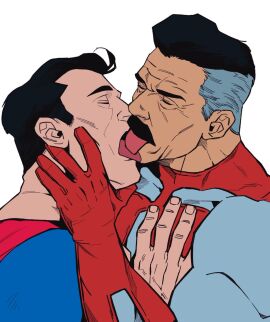 age_difference bara bonjourdraws clark_kent crossover daddy dark_hair dc dc_comics dilf gay invincible invincible_(tv_series) kissing makeout male male_only mature_male muscular muscular_male nolan_grayson older_male omni-man superman superman_(clark_kent) superman_(series) tongue_kiss tongue_out viltrumite yaoi