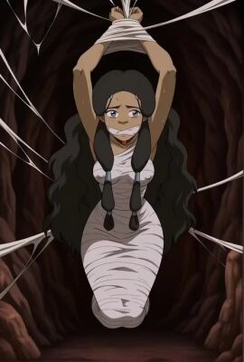 ai_generated audio cave cocoon crying dialogue female gagged katara medium_breasts solo spider spider_web tagme video