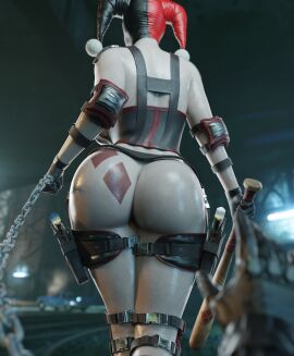 1girls 3d absurd_res ass ass_focus back_view baseball_bat batman batman:_arkham_knight batman_(bruce_wayne) batman_(series) behind_view big_ass big_butt bottomless bruce_wayne bubble_ass bubble_butt butt_focus chain_leash chained chains corset curvy curvy_female curvy_figure dc dc_comics fat_ass female female_focus femdom functionally_nude functionally_nude_female gun harley_quinn harley_quinn_(classic) harley_quinn_(injustice) hi_res high_resolution highres holster huge_ass human injustice_2 jester_hat large_ass leash light-skinned_female light_skin plump_ass pov tattoo tattoo_on_butt thick thick_ass thick_thighs thighs vensaku white_skin wide_hips
