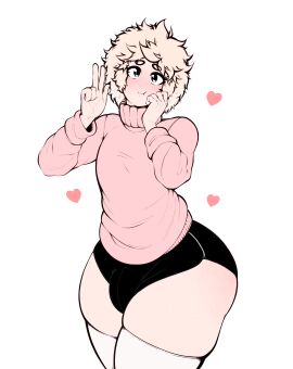 1boy big_ass big_butt big_thighs blonde_hair blush booty_shorts bulge bulge_under_clothes clothed cute_face femboy femboy_only finley_(sovnboi) freckles gay hung_bottom hung_femboy male original_character pale_skin peace_sign posing pretty_boy slim_waist sovnboi turtleneck turtleneck_sweater wide_hips