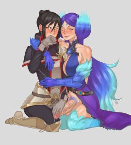 1futa 1girls big_breasts big_penis black_hair breasts brighid_(xenoblade) clothed clothing duo erection female fully_clothed futanari human intersex kneeling light-skinned_female light-skinned_futa light_skin morag_ladair_(xenoblade) mostly_clothed nude nude_female nude_futa pawgg penis short_hair xenoblade_(series) xenoblade_chronicles_2 yuri