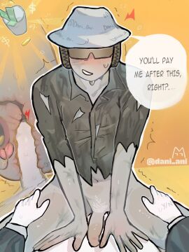 2boys anal anal_sex blush bottomless chance_(forsaken) cowgirl_position cross_section dani_ani english_text fedora forsaken_(roblox) gay giver_pov glasses grey_skin homeless homeless_chance male male/male male_only official_alternate_costume prostate prostitution roblox roblox_game robloxian self_upload speech_bubble tagme text torn_clothes x-ray y/n