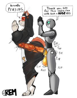 1boy 1girls anal anal_sex anthro ass balls belly_expansion big_ass big_balls big_penis edith_bellbottom_(jindragowolf) female fox fox_ears fox_tail furry heels male nun nun_outfit penetration_through_clothes penis questionable_consent rem_(oc) remiman ripped_clothing robot robot_humanoid sweat thick_thighs through_clothes through_clothing x-ray