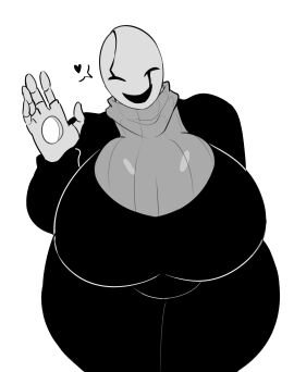 big_breasts breast_focus breasts breasts_bigger_than_head breasts_focus deltarune fem_gaster female gaster genderswap huge_breasts rule_63 samirachuni simple_background smirking_at_viewer undertale undertale_(series) white_background