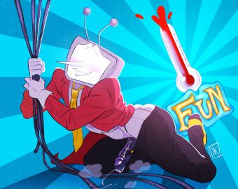 artist_request blush business_attire business_suit deltarune deltarune_chapter_3 formal_wear fully_clothed gay male male_only object_head penis pinup precum precum_drip presenting solo solo_focus submissive_male tenna_(deltarune) tv_head yaoi