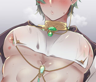 big_pecs bishonen bite_mark blush breasts breath earrings gay large_pectorals male male_boobs male_focus male_only muscular muscular_male nipple_chain nipple_piercing nipple_slip nipples nipples_visible_through_clothing niwa827 no_visible_genitalia nu:_carnival olivine_(nu:_carnival) open_mouth pecs pectoral_cleavage pectorals piercing priest solo solo_focus solo_male sweat sweatdrop upper_body yaoi