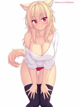 cat_ears cat_girl cat_tail catgirl cleavage female loose_shirt panties tagme thighhighs tiffy tiffynyaa