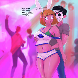 atomiccreep bra bunny_ears cameltoe costume danny_fenton danny_phantom hockey_mask incest madeline_fenton masked milf mother_and_son party short_hair shorts