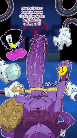arachnid big_penis bumpy_penis female flower futa_focus futanari huge_penis intersex large_penis long_penis measurements medal mettaton mettaton_ex monster monster_cock monster_girl muffet penis pov purple_body spider text toonguy100 uncensored undertale veiny_penis