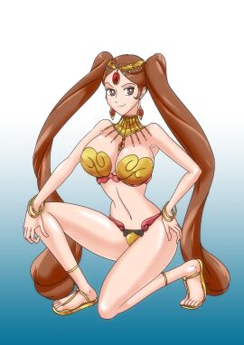 1girls belly_dancer belly_dancer_outfit brown_eyes brown_hair dancer dancer_outfit female harem_girl harem_outfit lupin_iii mine_fujiko sandals slave slave_girl slave_outfit twintails wadevezecha