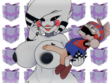 3d animatronic balloon_boy_(fnaf) big_breasts big_nipples big_penis black_eyes blender breasts carry carrying carrying_partner female five_nights_at_freddy's fredina's_nightclub gift grey_nipples happy happy_female happy_male male marie_(cally3d) marie_(cryptia) marionette_(fnaf) maximation maximestudio penis puppet puppet_(cally3d) puppet_(fnaf) red_cheeks scottgames short_hair smile straight tattoo tear white_body white_hair white_pupils white_skin
