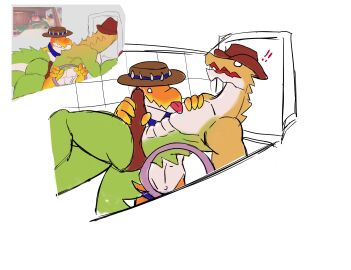 2anthro 2boys abs alligator anthro anthro_on_anthro baños biceps big big_penis chad_(the_amazing_digital_circus) crocodile crocodilian crocodylid erect_penis erection fapping gay genitals glitch_productions green_body green_scales green_skin gummigoo_(the_amazing_digital_circus) gummy_(food) gummy_creature handjob male male/male male_only penis scalie some_shiba steering_wheel the_amazing_digital_circus truck