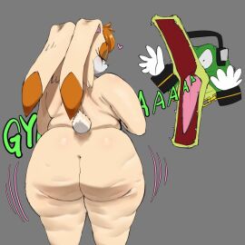 1boy anthro artist_request ass big_ass cellulite female lagomorph looking_at_viewer looking_back male mammal milf mobian mobian_(species) mobian_crocodile mobian_rabbit nude nude_female plump plump_ass rabbit reptile sega sonic_(series) sonic_the_hedgehog_(series) tagme vanilla_the_rabbit vector_the_crocodile