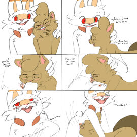 anthro balls balls_tuft blush bodily_fluids buckteeth cuddling deepthroat dialogue duo erection face_fucking fellatio game_freak generation_8_pokemon genitals hand_on_head hi_res humping irrumatio kneeling lagomorph leporid male male/male mammal nintendo open_mouth oral oral_penetration penetration penile penis pokemon pokemon_(species) pubes rabbit rodent sciurid scorbunny sex silly_face sitting squirrel sweat teeth tree_squirrel tuft twee twerpishimp