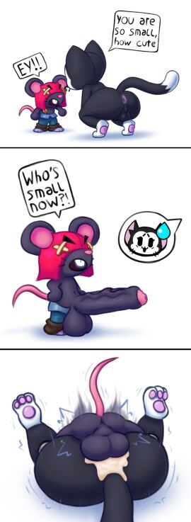 ! 2boys ? ?! absurd_res anal anal_penetration anal_sex angry angry_face anthro anthro_on_anthro anus ass balls big_ass big_balls big_butt big_penis black_body black_fur blind brawl_stars cat_boy cat_ears cat_humanoid cat_tail catboy clothes_removed comic comic_strip cum cum_in_ass cum_inside duo english_dialogue exclamation_mark eyebrows felid feline femboy fur furry gay gay_anal gay_sex grey_body hammerspace huge_cock kit_(brawl_stars) kneeling male male_penetrated male_penetrating_male mask mating_press meowny moe_(brawl_stars) motion_lines mouse nervous paws penetration penis pink_tail question_mark rat rodent sex shoes size_difference small_but_hung small_dom_big_sub smaller_male spoken supercell sweatdrop tail teeth testicles text text_bubble thick_ass thick_thighs upper_teeth vein veiny_penis video_games whiskers white_background white_fur yaoi