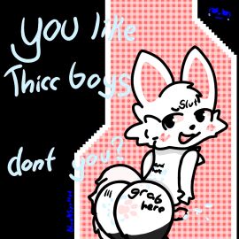 1boy 2d anthro anthro_male anthro_only ass big_ass big_butt bluenspotted_(artist) boy_kisser_(meme) boykisser english_text erect_penis erection felid feline femboy hi_res male male_only mammal meme operario_juniors penis solo talking text writing_on_body