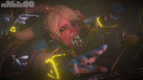 3d alien alien/human blender blonde_hair blowjob bug crawling cum_in_mouth excessive_cum fellatio female forced_oral forced_sex gangbang group_sex jumpsuit mascara_tears metroid monster monster_on_female nintendo nkaiz00 reaching_out ripped_clothing samus_aran