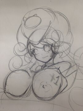1girls big_hat body_paint breasts crying crying_with_eyes_open curly_hair erect_nipples female female_only galaxy_gals hat headphones horn huge_breasts kai_(battle_cats) lactation large_breasts long_hair looking_down milk milk_squirt milking_self nipples nyanko_daisensou pencil_(artwork) roadpow sad sex_slave sketch squeezing squeezing_breast teenager the_battle_cats topless topless_female