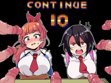 2girls 6+boys 8boys angry angry_expression bangs black_background black_hair blue_eyes blush_lines blushing bondage bound breasts captured captured_heroine collared_shirt continue? defeated defeated_heroine disembodied_penis dress_shirt female hair_ornament hair_ribbon imminent_rape kyoko_(kunio-kun) large_breasts light-skinned_female light_skin male misako_(kunio-kun) multiple_boys multiple_males neckwear penis ponytail red_eyes red_hair red_neckwear red_tie river_city_girls rope rope_bondage short_hair short_necktie simple_background surrounded_by_penises tagme white_shirt