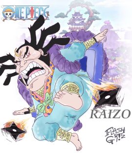 anime black_hair chubby chubby_male fat fat_belly fat_male feet flashgritz fully_body fully_clothed fully_clothed_male japanese japanese_male male male_only ninja ninja_star one_piece one_piece_wano raizo solo solo_focus tagme tagme_(artist)