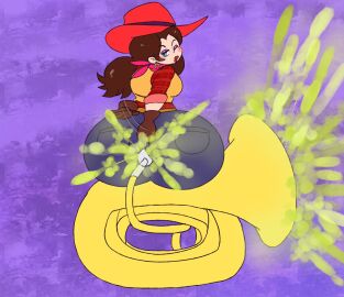 big_ass big_butt commission cowboy_hat cowgirl_outfit fanning fanning_self fart farting farting_at_viewer female jeans kirbyoblue1 mario_(series) nintendo pauline pauline_(mario) tuba yoshizilla