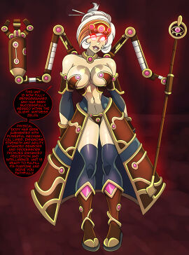 1girls age_of_calamity big_breasts bikini_armor body_modification brainwashed brainwashing breasts breath_of_the_wild chopsticks_in_hair collar corrupted corruption covered_nipples evil evil_smile female female_focus female_only glowing glowing_eyes greaves hypnosis hyrule_warriors:_age_of_calamity lips lipstick long_skirt machine mechanical_arms mind_control mind_wipe nintendo nipple_covers personality_change possessed purah purah_(age_of_calamity) revealing_clothes robot_arm robot_arms skimpy skimpy_armor skimpy_clothes slave slave_girl slave_warrior staff stockings tech_control text text_bubble the_legend_of_zelda tied_hair white_hair zorro-zero