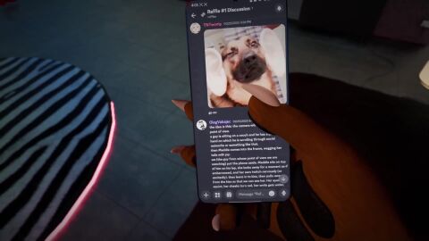 2025 3d 3d_animation animated anthro canine discord discord_(app) english_text flirting fox fully_clothed fully_clothed_anthro fully_clothed_female furry happy hips holding_phone huge_breasts larger_female maddie_(in_heat) monsterbox no_sound phone pole size_difference smaller_male smiling swaying swaying_breasts swaying_hips tagme thetntwonip video