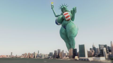 1girls 3d 4th_of_july american_flag_bikini bakedalaskabigs big_breasts bikini breasts city female female_focus female_only fine_art fine_art_parody fourth_of_july giant_female giantess huge_breasts hyper_hourglass inanimate public_domain sky solo solo_female solo_focus statue statue_of_liberty thick_thighs thighs torch usa_bikini