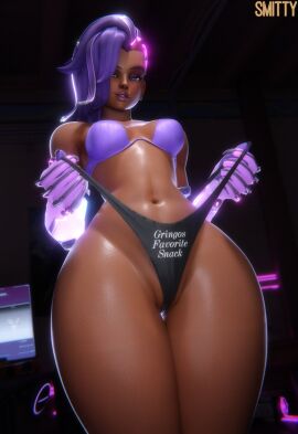 1girls 3d athletic_female bleached breasts dark-skinned_female looking_at_viewer overwatch overwatch_2 raceplay smitty34 sombra sombra_(overwatch_2_suit) text