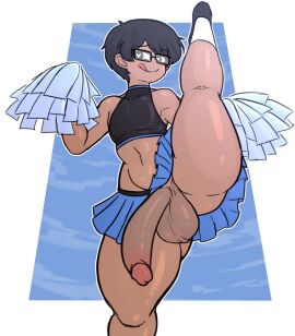 1boy 2025 ass big_penis black_hair blue_skirt cheerleader cheerleader_outfit cheerleader_uniform dark-skinned_femboy dark-skinned_male dark_penis dark_skin femboy gay heart-shaped_pupils heart_eyes huge_cock hung_femboy leg leg_up licking licking_lips looking_at_viewer male male_only nau_(naufranzz) naufranzz no_panties no_underwear one_leg_raised one_leg_up penis pom_pom_(cheerleading) pom_poms skirt socks solo solo_male split standing standing_on_one_leg standing_split tank_top thick_ass thick_thighs thighs tongue tongue_out twink