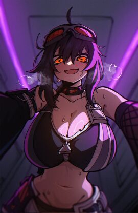 1girls belly belly_button big_breasts breasts busty cleavage crazy crazy_eyes crazy_female crazy_smile dryegen dryegen46 female female_only fishnets goggles goggles_on_head grace_howard hoyoverse huge_breasts insane_eyes large_breasts light-skinned_female light_skin massive_breasts mechanic mihoyo purple_hair revealing_clothes tagme thin_waist tummy zenless_zone_zero