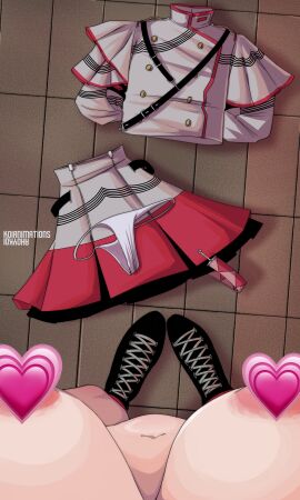 1girls 2d 2d_(artwork) ahoykoi areolae belly big_breasts breasts censored censored_nipples clothes_on_floor clothes_removed emoji emoji_censor female female_only female_pov kasane_teto kasane_teto_(sv) koianimations large_breasts navel nude nude_female pov skirt solo solo_female synthesizer_v thong topwear undressed utau