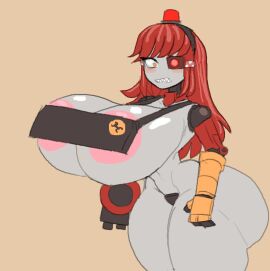 1girls android areolae ass blush breasts breasts_bigger_than_head busty child_bearing_hips curvaceous curvy female huge_ass huge_breasts large_areolae lewdicrousart long_hair looking_at_viewer mimi_sentry red_hair robot robot_girl solo solo_female team_fortress_2 thick thick_ass thick_thighs valve voluptuous wide_hips