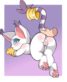 2024 3_toes absurd_res accessory ambiguous_gender ambiguous_human anthro anthro_focus ass ass_grab bandai_namco black_nose blue_eyes blush body_blush border butt_blush butt_grab clothed clothing digimon digimon_(species) digital_media_(artwork) disembodied_hand duo ear_tuft feet female female/ambiguous female_anthro fieryfur fur furgonomics gatomon genitals gloves gloves_only hand_on_ass hand_on_butt handwear handwear_only hi_res human jewelry looking_at_viewer looking_back looking_back_at_viewer mammal markings mostly_nude multicolored_body multicolored_ears multicolored_fur multicolored_tail open_mouth partially_clothed pawpads pink_inner_ear pink_pawpads pink_pussy presenting presenting_pussy purple_background purple_body purple_ears purple_fur purple_tail pussy pussy_blush raised_tail rear_view ring simple_background solo_focus striped_markings striped_tail stripes tail tail_accessory tail_jewelry tail_markings tail_ring tail_tuft toes tuft white_body white_border white_ears white_fur white_tail