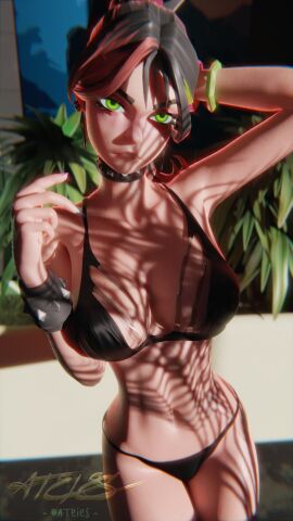 1girls 3d ateles bikini bikini_bottom bikini_top black_bikini black_bra black_panties blender bra breasts cleavage epic_games female female_focus female_only fortnite fortnite:_battle_royale freckles freckles_on_face green_eyes helsie_(fortnite) light-skinned_female light_skin medium_breasts multicolored_hair panties pose posing presenting presenting_breasts shadow showing_off standing teenage_female teenager underwear watermark