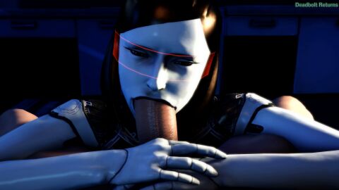 1boy 1girls 3d android blowjob curvy curvy_body edi fellatio female male mass_effect robot robot_girl sex sexbot tinted_eyewear visor