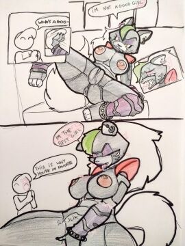 1boy 1girls animatronic anus big_breasts breasts churino6 english_text female fingering fingering_self five_nights_at_freddy's five_nights_at_freddy's:_security_breach male malfunction nipples pierced_nipples pussy pussy_juice roxanne_wolf_(fnaf) text thick_thighs vagina wolf wolf_ears wolf_girl wolf_tail