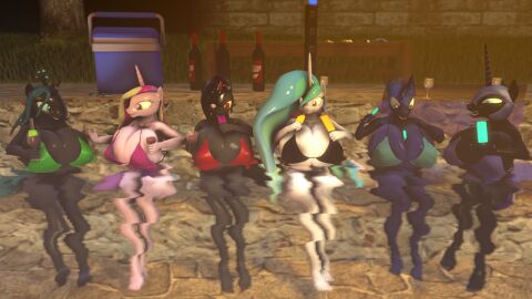 16:9 3d_(artwork) anthro anthrofied arthropod big_breasts bikini breasts changeling clothing dessert digital_media_(artwork) equid equine female food friendship_is_magic group hasbro horn huge_breasts king_sombra_(mlp) mammal my_little_pony mythological_creature mythological_equine mythology nightmare_moon_(mlp) party popsicle princess_cadance_(mlp) princess_celestia_(mlp) princess_luna_(mlp) queen_chrysalis_(mlp) rule_63 swimwear unicorn widescreen xvvajra