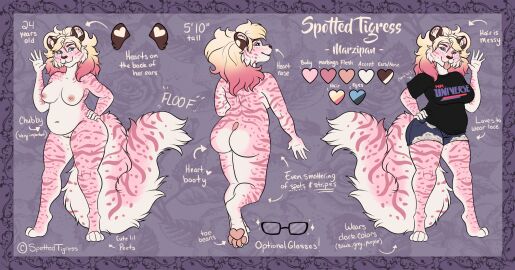 anthro ass belly big_ass big_belly big_butt blep blonde_hair blue_eyes clothed clothing eyewear felid female front_view fur genitals glasses hair hi_res humanoid_genitalia humanoid_pussy mammal markings marzipan_(spottedtigress) model_sheet multicolored_hair nipples nude overweight overweight_anthro overweight_female pantherine pink_body pink_fur pink_hair pink_nipples pink_tongue pussy rear_view solo spots spotted_back spotted_markings spotted_tail spottedtigress standing striped_arms striped_back striped_legs striped_markings striped_tail stripes tail tail_markings tiger tiggybloom tongue tongue_out two-tone_hair white_body white_fur wide_hipped_anthro wide_hipped_female