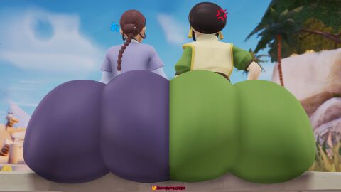 2girls 3d anger_vein annoyed ass ass_bigger_than_head ass_bigger_than_torso ass_body ass_focus ass_to_ass avatar_legends avatar_the_last_airbender big_ass black_hair bottom_heavy brown_hair bubble_ass bubble_butt clothing dark-skinned_female dark_skin earth_kingdom fat_ass female female_only fortnite huge_ass hyper hyper_ass katara large_ass light-skinned_female light_skin massive_ass oakensfm png sitting thick_ass toph_bei_fong water_tribe woodworksfm