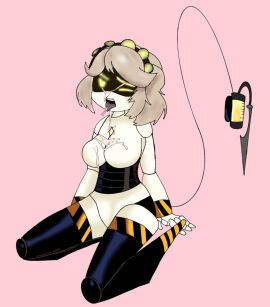 breasts cum cum_drip cum_in_mouth cum_on_breasts female female_only kneeling kneeling_oral_position metal_breasts metallic_body metallic_hair murder_drones robot thighs thighs_together