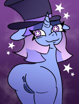 anus ass blue_body eyelashes eyes_over_hair female female_only flawless_sparklemoon furry hat long_hair looking_at_viewer multicolored_hair my_little_pony my_little_pony_friendship_is_magic no_sex no_tail pony purple_eyes pussy smiling smiling_at_viewer solo_female solo_focus standing star_eyes tamers tamers12345's_my_little_pony top_hat unicorn unicorn_horn unique_eyes vagina vanveleca