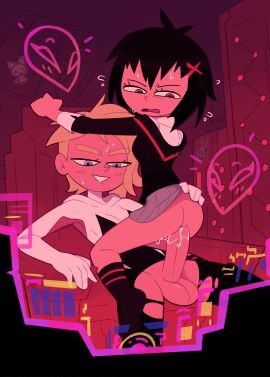 1futa 1girls age_difference age_gap asian_female athletic athletic_female back back_view balls black_hair bottomless breasts clothed clothing duo erection female futa_on_female futanari ghost-spider gwen_stacy gwen_stacy_(spider-verse) huge_cock human intersex light-skinned_female light-skinned_futa light_skin looking_back marvel marvel_comics miscon mostly_clothed no_panties peni_parker penis sex short_hair short_skirt sitting skirt spider-gwen spider-man:_across_the_spider-verse spider-man:_into_the_spider-verse spider-man_(series) torn_bodysuit torn_clothes