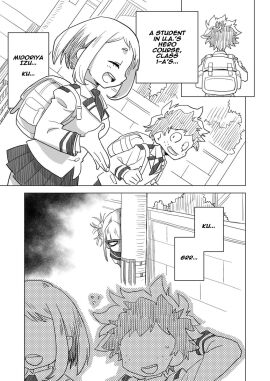 1boy 2girls bag boku_no_hero_academia comic female female_yandere himiko_toga izuku_midoriya male medium_hair messy_hair midoriya_izuku my_hero_academia nishinozawa_kaorisuke ochako_uraraka toga_himiko u.a._school_uniform uraraka_ochako yandere