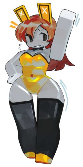 1girls 2d blocky_body blush bowtie breasts brown_hair bunnysuit cleavage female freckles gloves grey_skin latex_suit leotard looking_away roblox robloxian shoes sk8tr tagme thigh_gap thighhighs thighs wamudraws white_background wide_hips