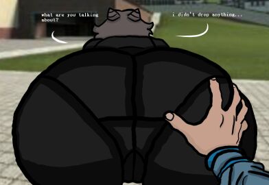 6_eyes ass ass_focus big_ass black_kimono brown_hair color colored female garry's_mod gm_construct goinksploink hair_buns hand hand_on_ass hand_on_butt huge_ass multi_eye original original_character pantylines sen_(goinksploink) text