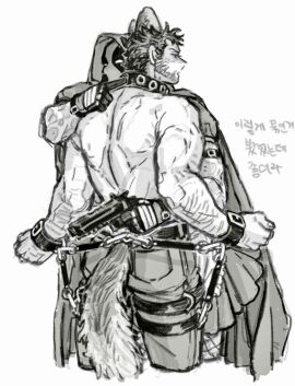 2boys alternate_costume animal_ears arm_hair ass back bara beard belt big_bad_wolf_(cosplay) bondage bound clenched_hands collar cosplay couple deadpool deadpool_&_wolverine_(2024) dishing dress facial_hair fishnets gay gloves gun halloween halloween_costume holding holding_gun holding_weapon hood hood_up james_howlett little_red_riding_hood_(copyright) little_red_riding_hood_(cosplay) male male_focus male_only marvel marvel_cinematic_universe marvel_comics mask monochrome multiple_boys multiple_males muscular muscular_male mutant_(marvel) mutate_(marvel) open_mouth pants restrained scar scars_all_over short_hair short_sleeves tail thigh_strap topless_male translation_request wade_wilson weapon wolf_boy wolf_ears wolf_tail wolverine_(x-men) x-men yaoi