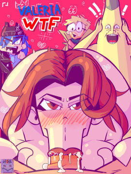 2girls 3boys angry_face ass big_ass big_breasts big_butt blowjob blowjob_face blush breasts brown_skin cum_in_mouth female fortnite hope_(fortnite) jonesy_(fortnite) looking_at_viewer male male_pov meme_reference parallel_vlad peely penis pov pov_eye_contact valeria_(fortnite) vengeance_jones vi_wesker what white_skin