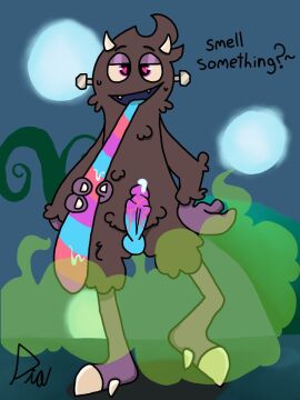 anthro balls cum dark_skin diabolikfetishist dialogue ejaculation erection fart fart_cloud fart_fetish looking_at_viewer male male_fart male_only my_singing_monsters nude open_mouth penis public public_nudity smile smiling text thwok wublin wublin_island